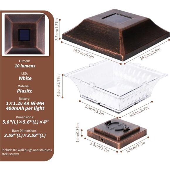 Solar Post Cap Lights Outdoor 4x4 LED Solar Garden Lighting Deck Fence Cap Light - Picture 5 of 7